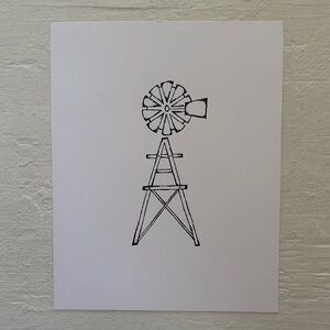 Minimalist Black and White Windmill Art Print